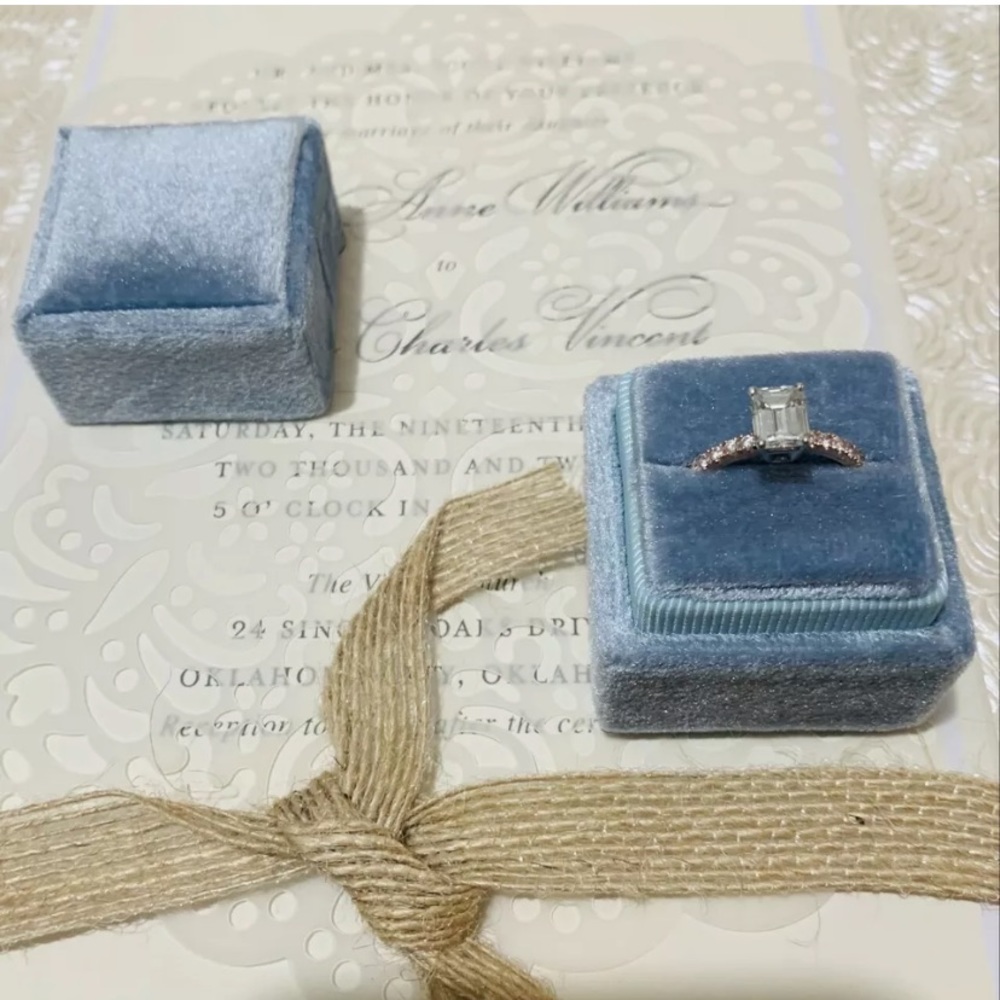 COPY - Baby Blue Square Velvet Ring Box